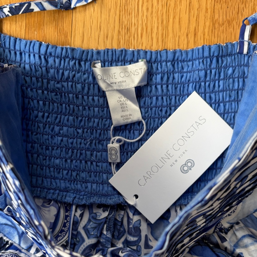 Caroline Constas Blue & White Printed Maxi Sundress with Spaghetti Straps - Picture 4 of 6